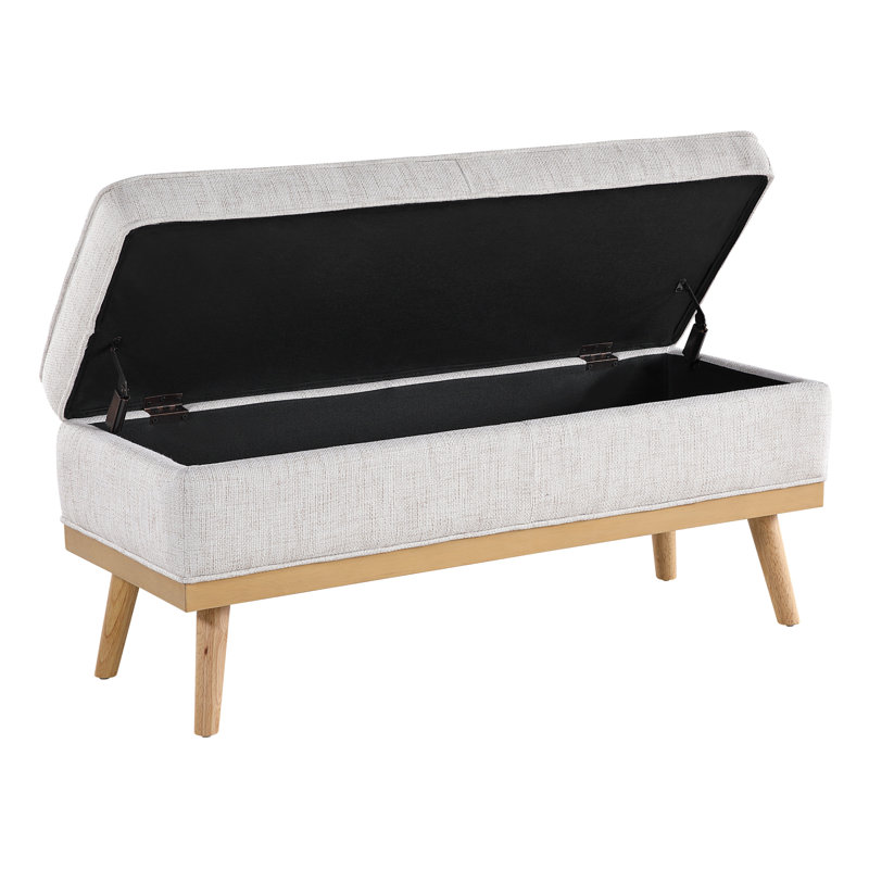 Boyu Polyester Blend Upholstered Storage Bench, Ivory Linen Blend