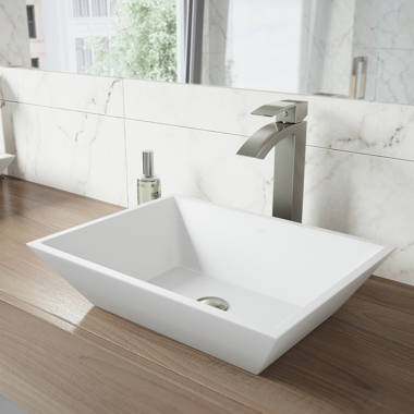 VIGO White Vinca Handmade Countertop Matte Stone Rectangle Vessel Bathroom Sink in Matte White VIGO White Vinca Handmade Countertop Matte Stone Rectangle Vessel Bathroom Sink in Matte White