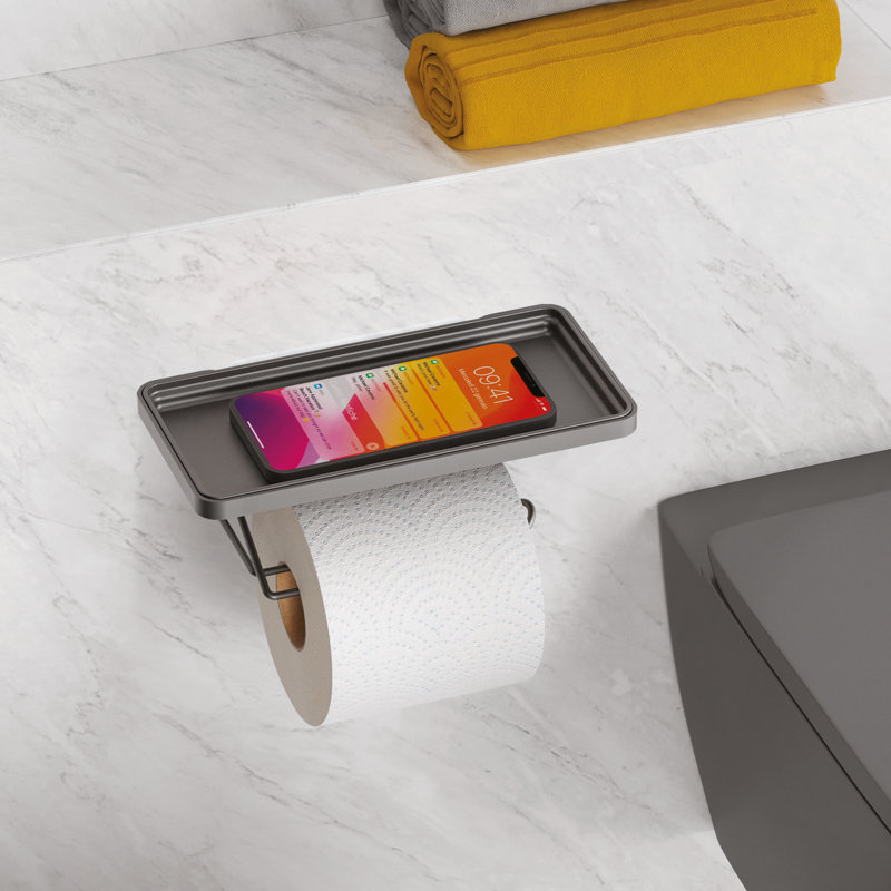 Origin LAVA toilet roll holder with smartphone shelf, self -adhesive, black