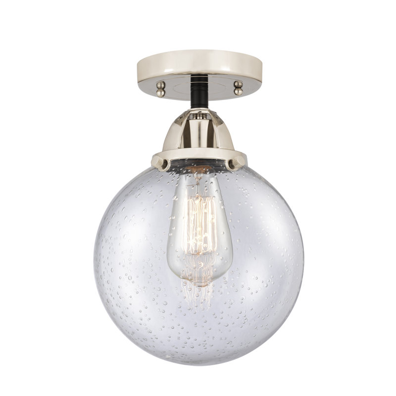 Glass LED Semi Flush Mount, 11.25" H x 8" W x 8" D, Seedy, Black Polished Nickel