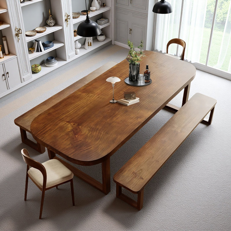 Table de salle à manger rectangulaire en bois massif brun, H 29,53 po x L 70,87 po x l 31,5 po