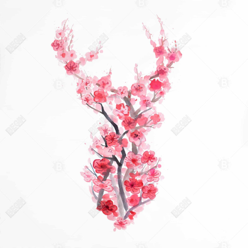 " Deer In Cherry Blossoms "