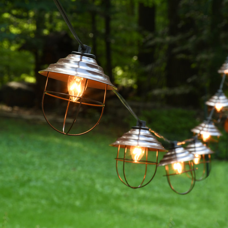 Kennell Electric Café String Lights with 10 Bronze Metal Shades
