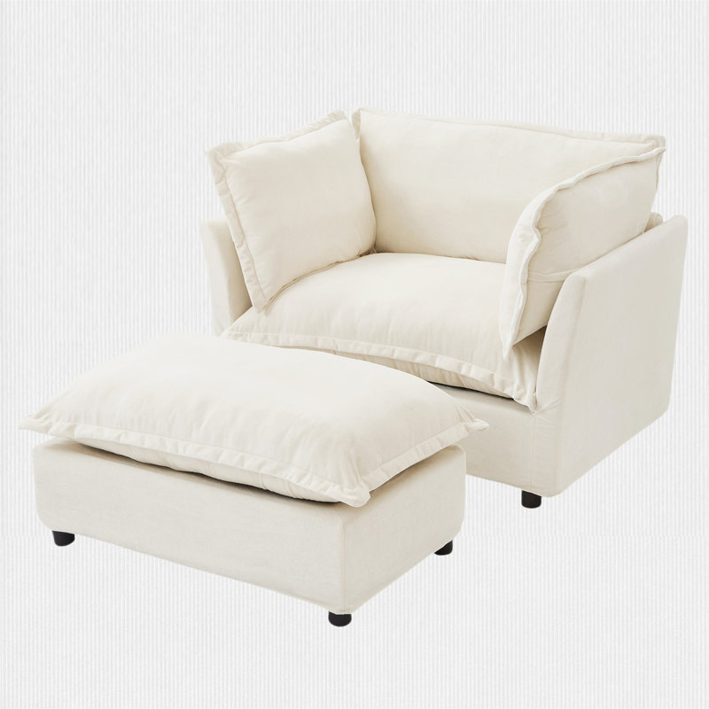 Accent Chair with Movable Ottoman, Beige