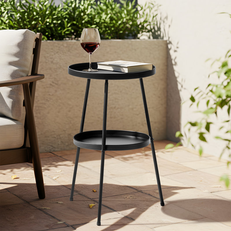 Petite table d'appoint ronde à 2 niveaux pour patio, table basse en métal pour l'intérieur et l'extérieur, noir, Noir