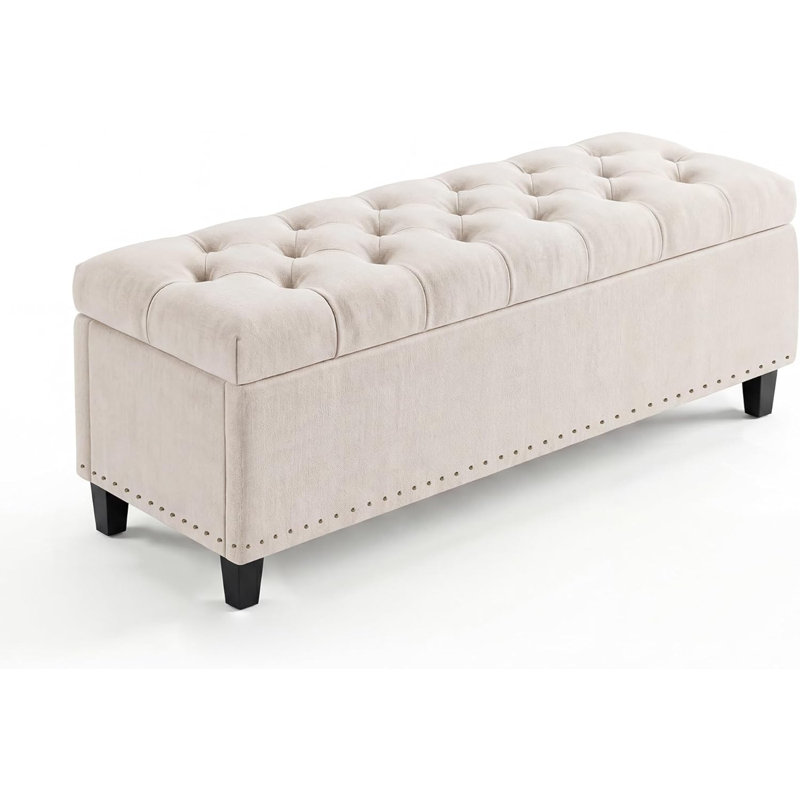 Banc de rangement avec repose-pieds 51 po, banc de lit capitonné avec charnière de sécurité, banc de rangement pour la maison