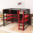 Gaming Wood Loft Bed with Shelves, Built-In Desk, USB Ports and RGB LED Lighting-359542792-359542806