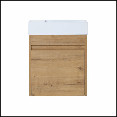 Meuble-lavabo flottant mural de 18 po avec lavabo en résine blanche et armoire à fermeture en douceur, conception élégante et écologique