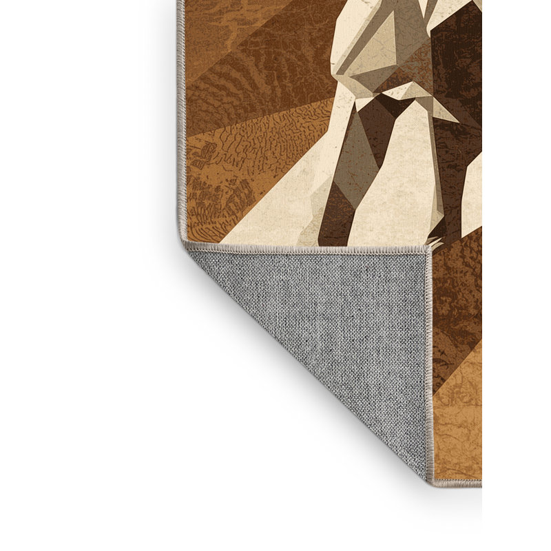 Tapis beige à motif géométrique lavable à la machine Osazee Hyena, 7 x 9