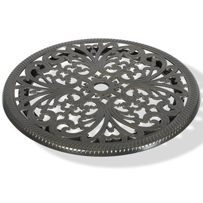 Outdoor 24"" Lazy Susan Turntable For Table, All Weather Cast Aluminum Round Serving Plate Tabletop Rotating Tray With Umbrella Hole, Silent & Smooth S -  Astoria Grand, 7B7B359076A74B8F823128DE387E36BE