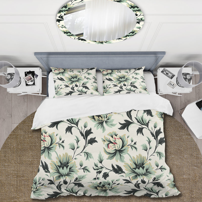Ensemble de housse de couette Green Sleek Damask Harmony, Housse de couette simple + 1 taie décorative stan