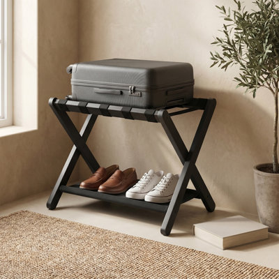 Porte-bagages, porte-bagages en bambou pour chambre d'amis, support de valise pliante, pour hôtel, chambre à coucher, robuste, peut supporter jusqu'à 131 lb