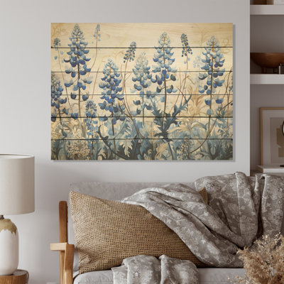 Magical Blue Bonnets Meadows I - Blue Bonnets, art mural sur bois de pin naturel