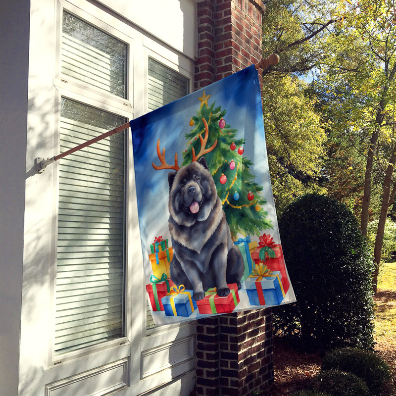 Drapeau de Noël maison de renne, Chow-chow noir