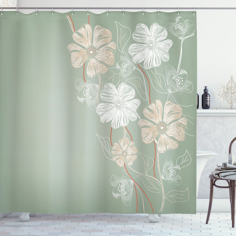 Shower Curtain with Hooks Included, 75" H x 69" W, Redbrown White