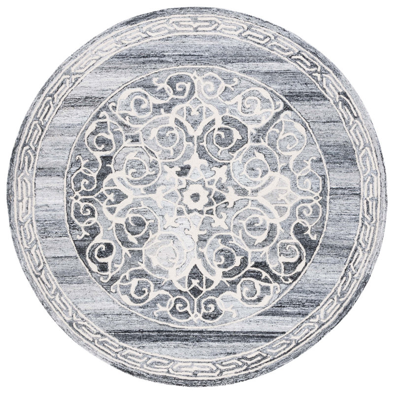 Dumitriana Hand Tufted Performance Geometric Rug, Round 6'
