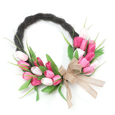 Couronne de Pâques artificielle résistante à la décoloration, décorative en trois dimensions pour le printemps et l'été, idéale pour décorer une porte d'entrée. Rouge, rose et blanc.