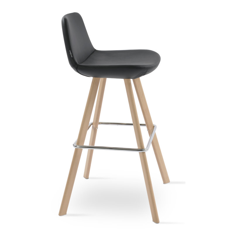 Tabouret de comptoir bar & Pera, Bois de frêne naturel, Similicuir noir, Tabouret de bar (siège d'une hauteur de 29 po)