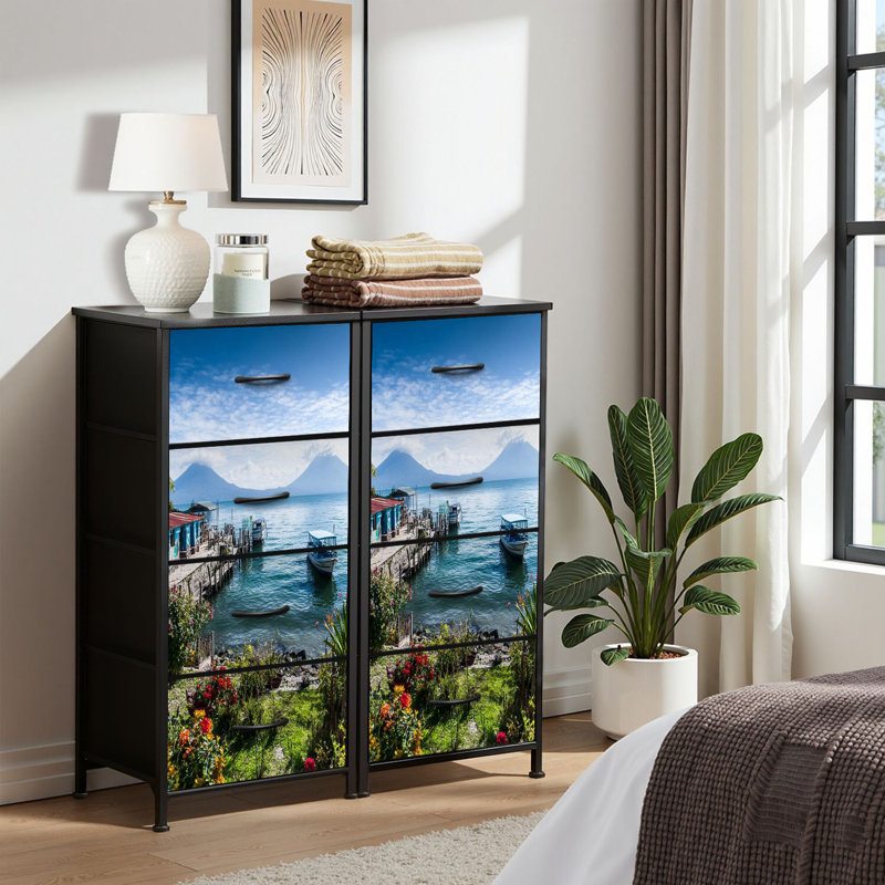 4 Drawer Dresser for Bedroom, Narrow Chest of Drawers, Wooden Top and Study Iron Frame 18"x37.5"-(WxH)