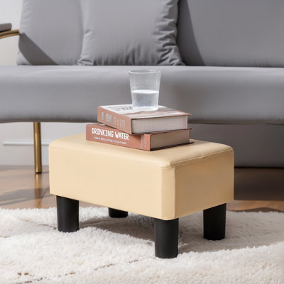 Leather Ottoman Small Footstool Rectangle Stool With Padded Seat by Ebern Designs