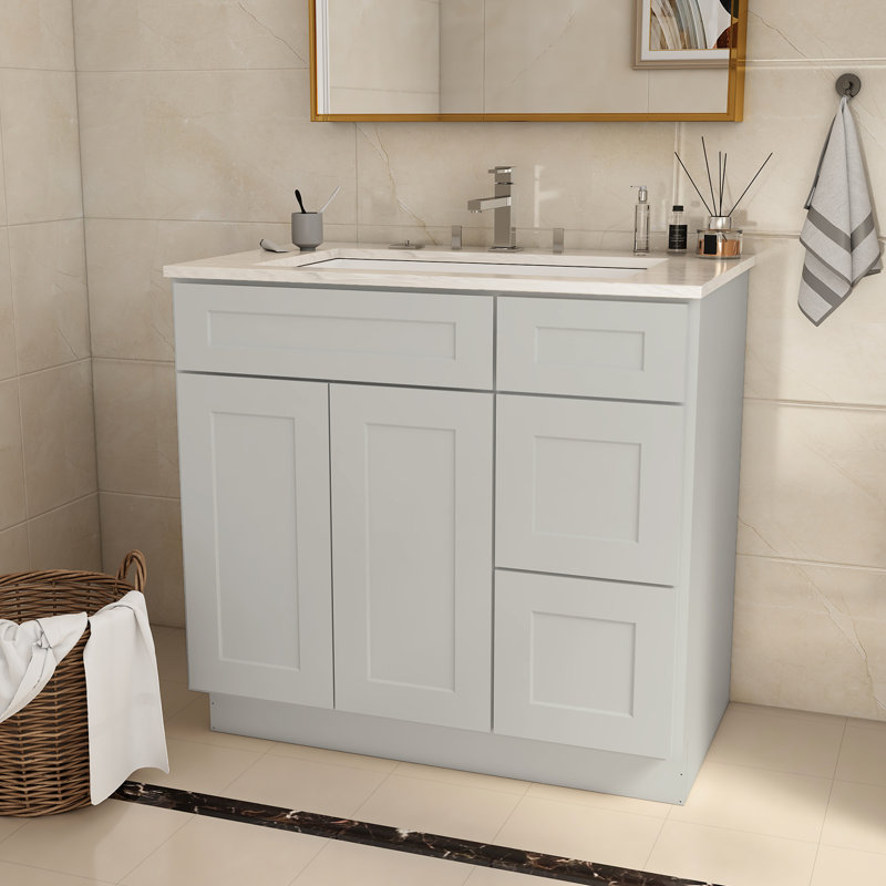 Armoire de meuble-lavabo de cuisine en contreplaqué gris 36 po X P 21,5 po, Gris clair