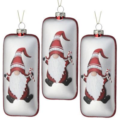 6" Glass Santa Gnome Rectangle Ornament 