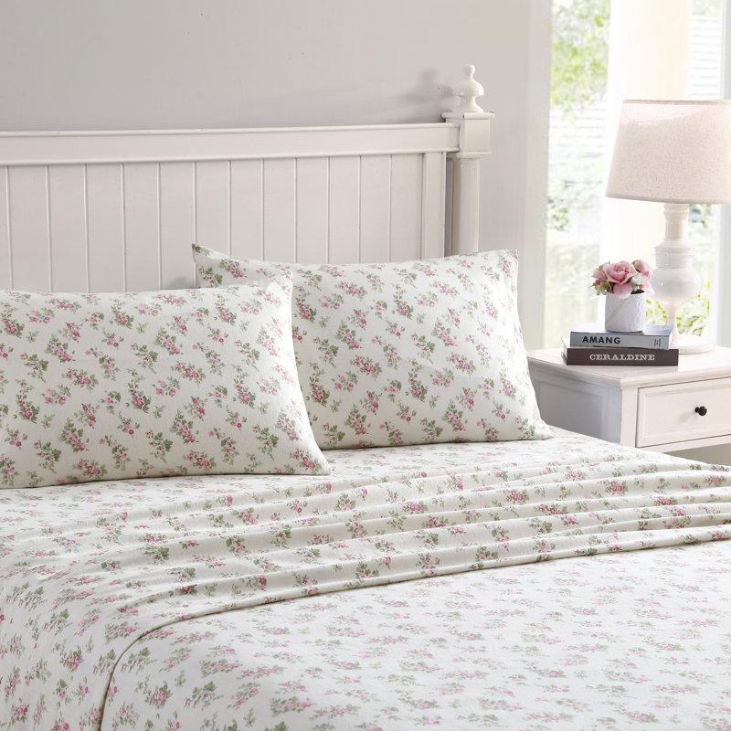 Brushed Cotton Flannel Sheet Set, King Sheet Set with 2 Pillowcases, Audrey Pink