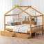 Lit plateforme double pleine grandeur (conception de toit) - tête de lit / pied de lit, 2 tiroirs de rangement, sécuritaire pour les enfants, facile à assembler - naturel-1370390408