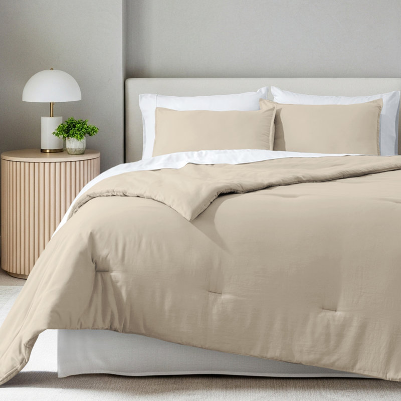 Ensemble d'édredon en duvet synthétique, Sable, Édredon très grand lit californien + 2 taies dé