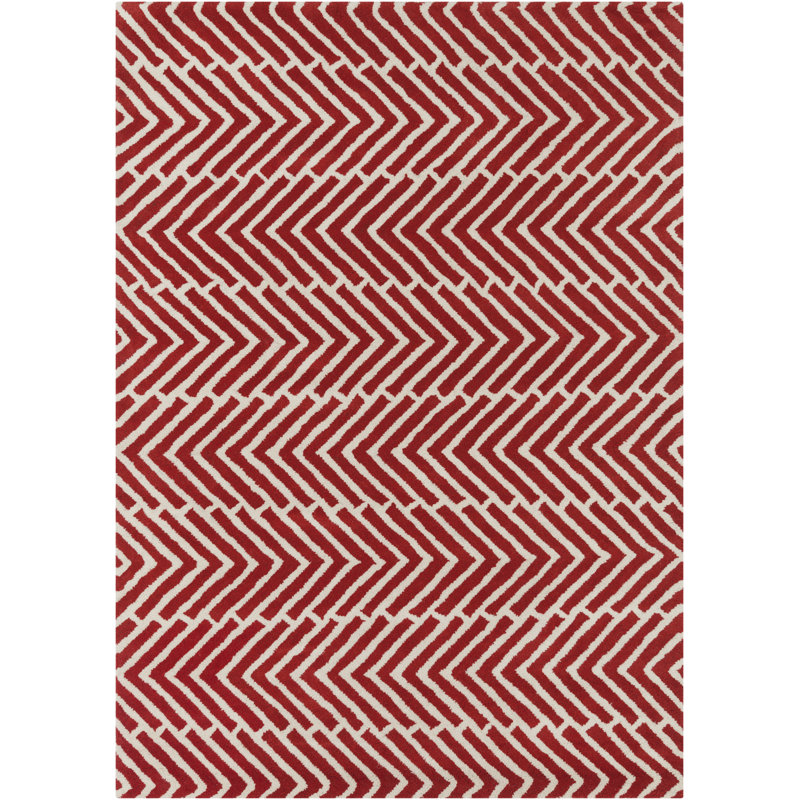 Tapis rouge / blanc touffeté à la main Stonebridge, Rectangle 5 pi x 7 pi
