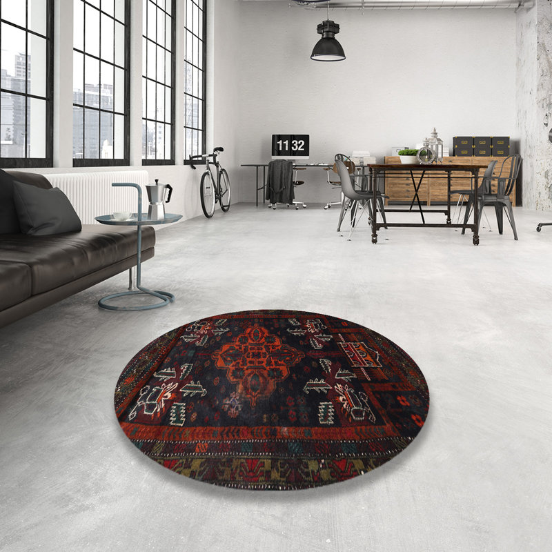 Tapis oriental rouge / noir, Rond 7 pi