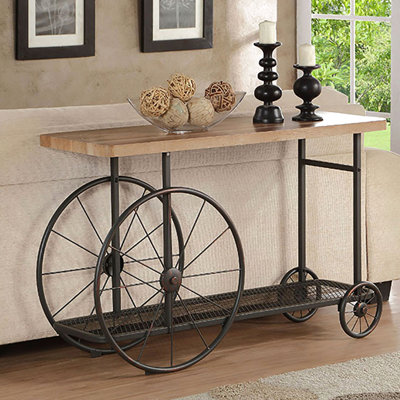 Table d'appoint rectangulaire de style industriel en chêne et gris antique, tablette inférieure pour espace de rangement, hauteur 30,5 po, design gris avec tablette, espace polyvalent, longueur 48,5 po