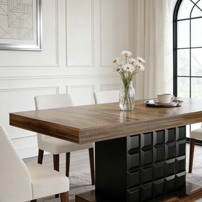 Rectangular Kitchen Dining Table with Geometric Relief for 4-6