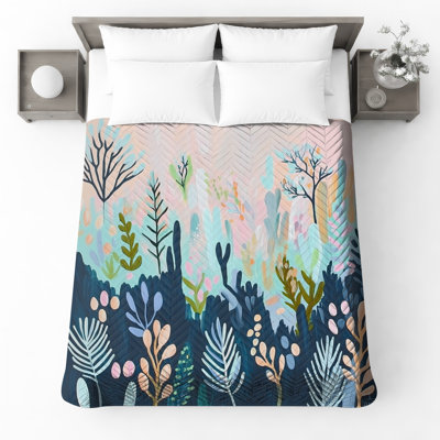 Abstract Botanical Art Quilted Bedspread All Sizes