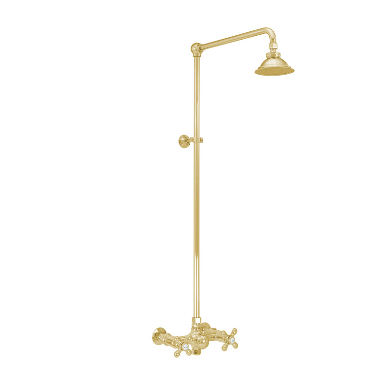 Ensemble de douche murale d'extérieur 60 po avec pomme de douche et poignées en croix, Supercoat Brass
