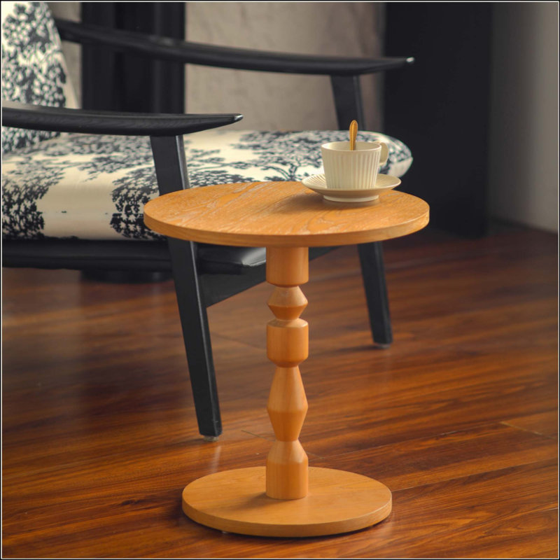 Table d'appoint ronde avec plateau de table en panneau de fibres à densité moyenne et pieds en bois de chêne massif