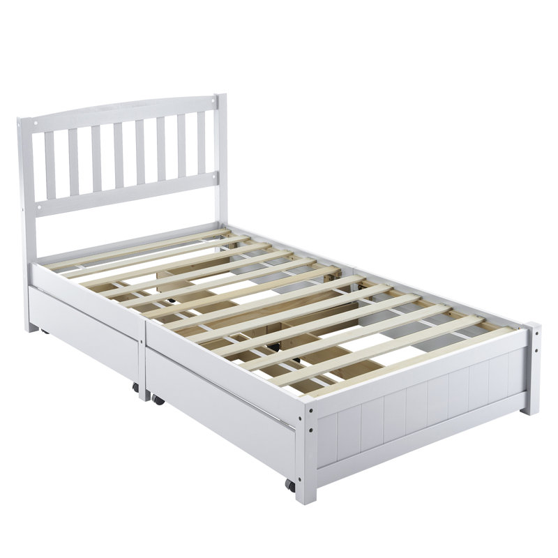 Lit simple gris avec rangement, Blanc
