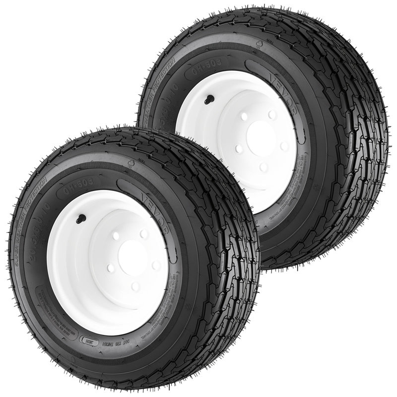 Trailer Tire Rim Assembly 20.5x8-10 with 5 Lug on 4.5 in PCD, 6 Ply Load Range C Trailer Tire on 10" White Rims, 2.8 in Center Bore, Max Load 1100LBS 50PSI for Utility/Boat/Camper Trailers