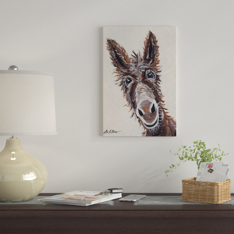 « rufus the donkeying on crème » par hippie hound studios, reproduction d’art sur toile tendue, H 26 po x l 18 po x P 1,5 po