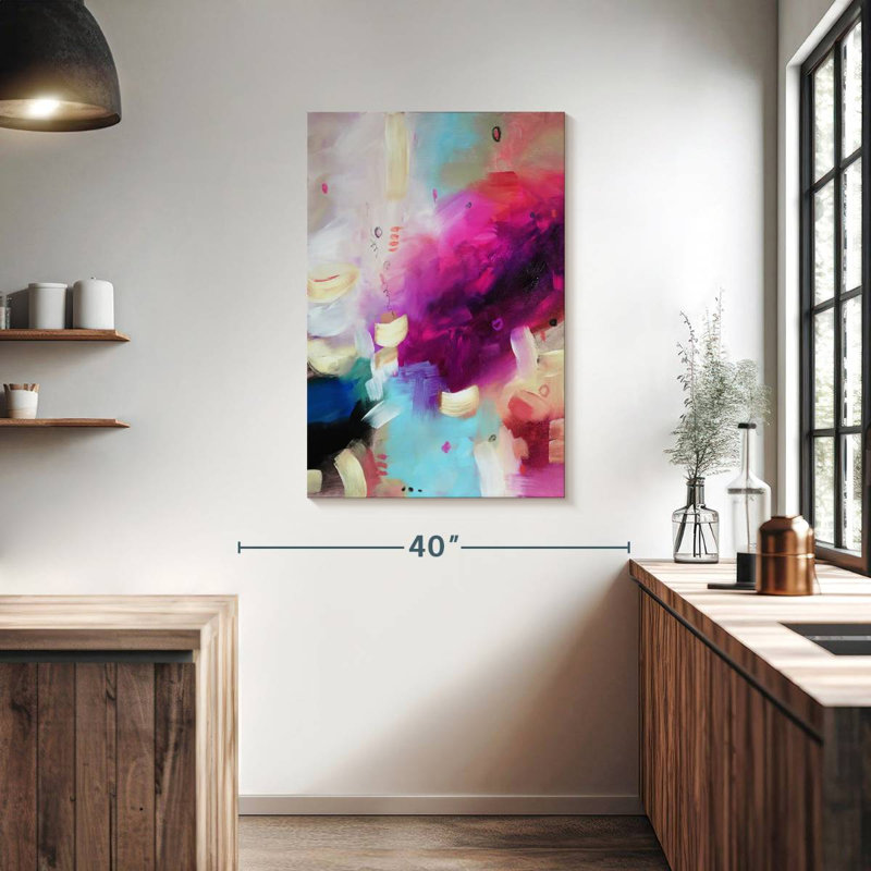 Avery abstrait rose et bleu, H 39 po x l 26 po