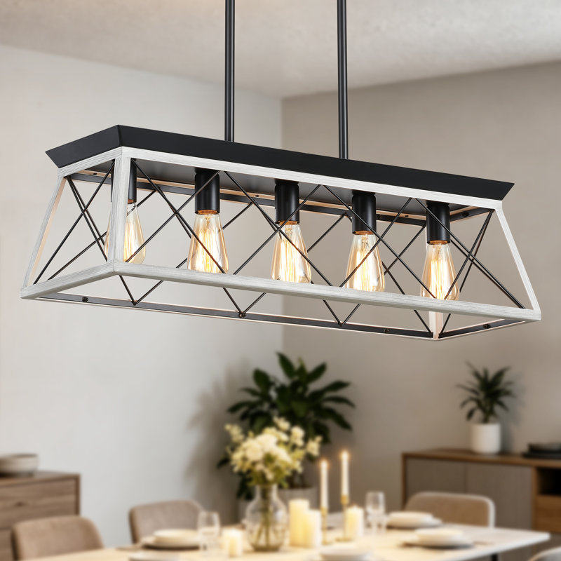 Lustre de ferme à 5 lumières pour salle à manger, blanc Scan Black, luminaire rustique pour îlot de cuisine