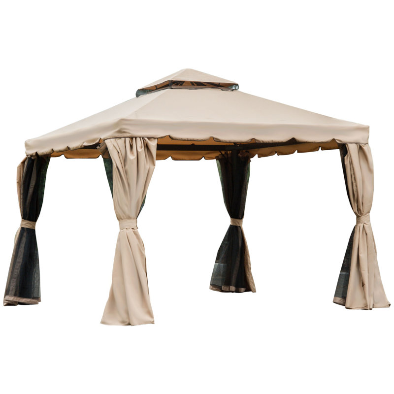 Khaki Aluminum Frame 10' x 10' Patio Gazebo with Mesh Curtains