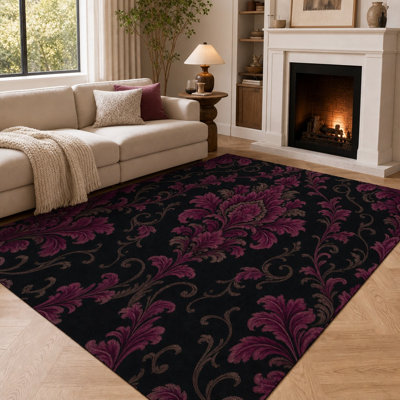 1Pcs Vintage floral print rug - plush texture, elegant damask pattern, washable and durable, large area, non-slip backing, for living room, bedroom, dining for home detor