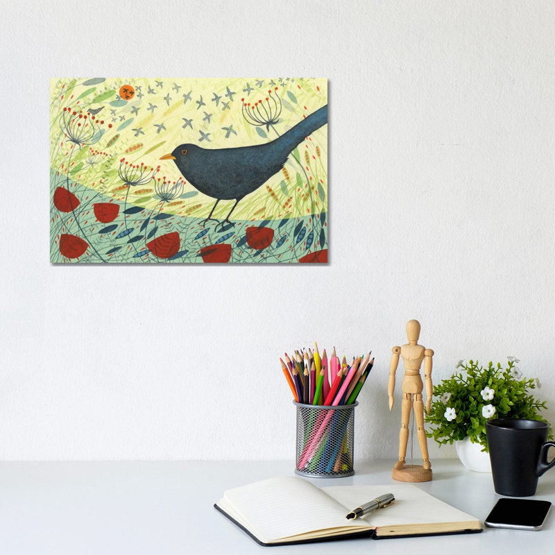 «Blackbird and Crow» par Michelle Campbell - peinture sur toile tendue, H 8 po x l 12 po x P 0,75 po