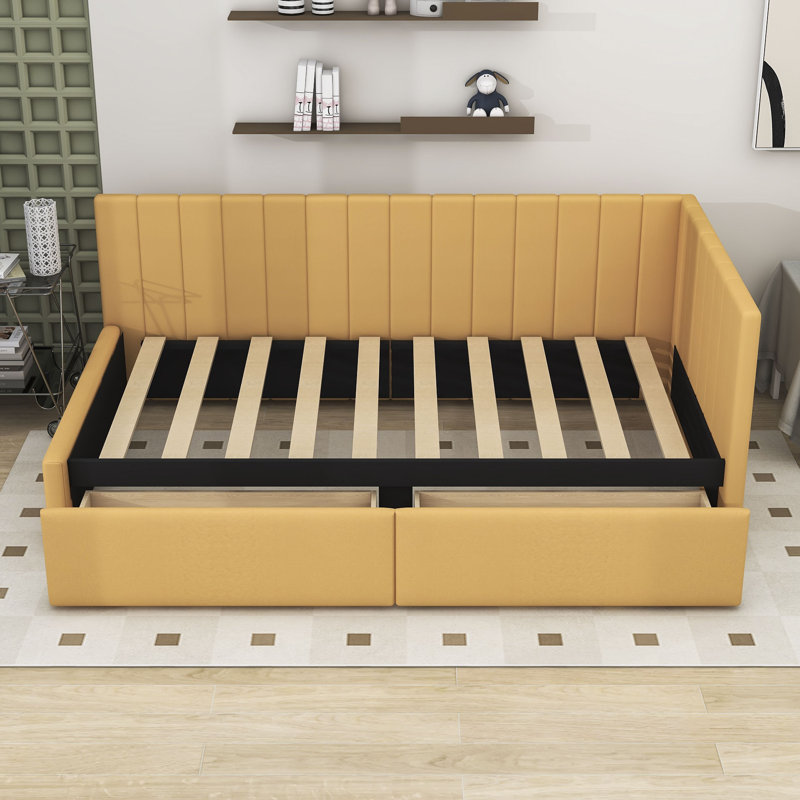 Twin Size 2 Drawers Upholstered Daybed, Yellow
