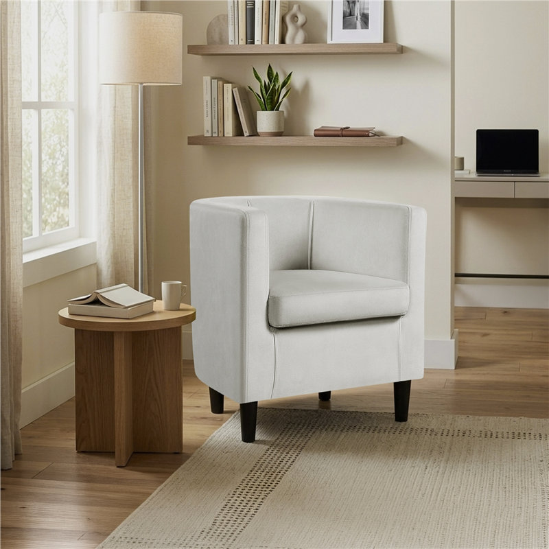 Fauteuil en velours revêtu de tonneau, Mélange de polyester beige