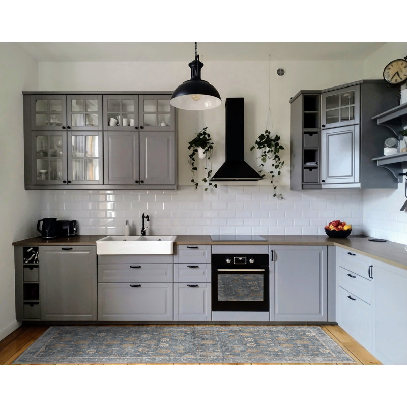 Avani Blue Easy to Clean Vinyl Rug, Rectangle  2.6' x 6.5', Blue