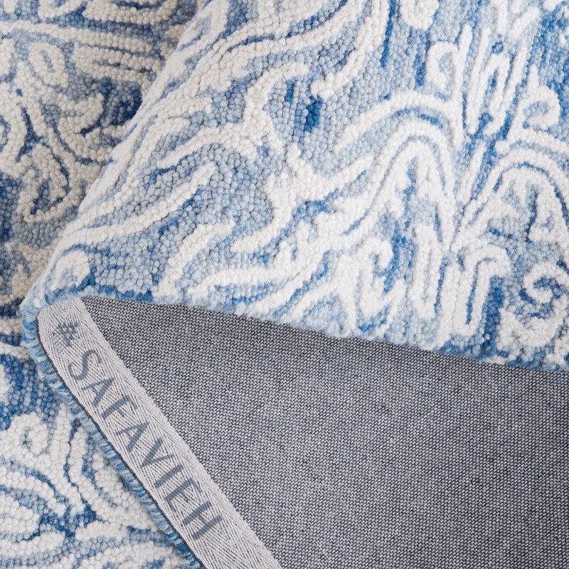 Davyan Handwoven Flatweave Wool Blue/Ivory Area Rug, Rectangle 10' x 14'