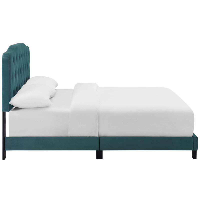 Lit simple tapissier Amelia, Bleu mer