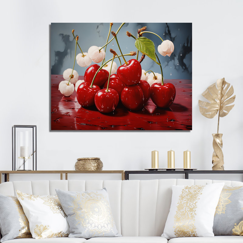 Chuckling Cherry Red - fruits, impressions sur toile_105731, H 34 po x l 44 po x P 1,5 po, Toile tendue